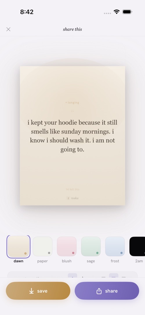 a toska share card — a post typeset as a quiet image