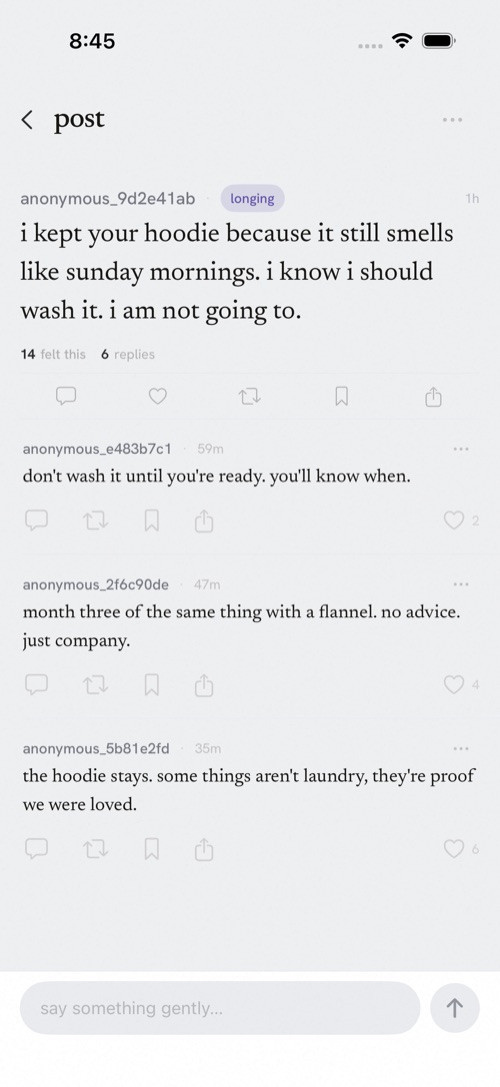 a post opened in toska with anonymous replies beneath it